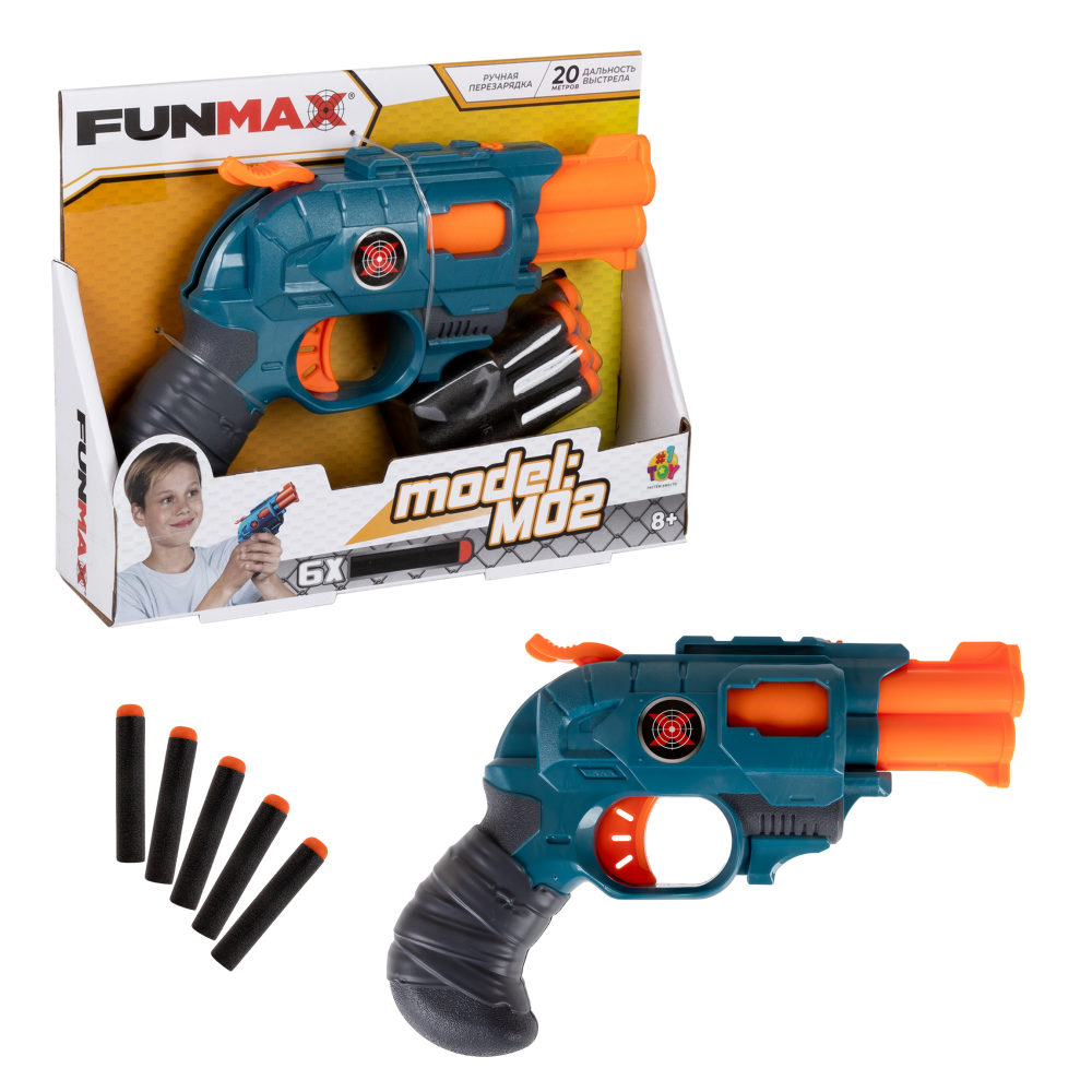 1toy Funmax "M02" бластер механический, 2 ствола, в комплекте 6 EVA снарядов