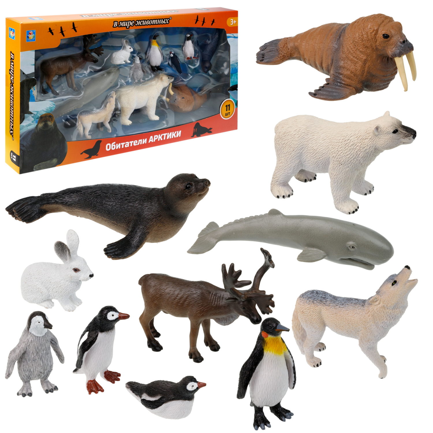 Дикие животные фигурки 1TOY "В мире животных", 11 шт., игровой набор зоопарк, полярные животные