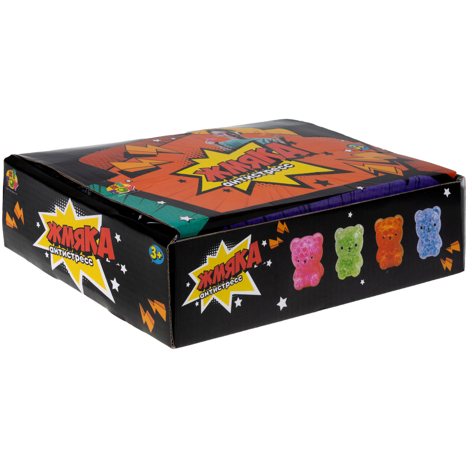 1toy Жмяка, "Медвежонок" с мелкими шариками 6х4,5х5 см, 4 вида в ассортименте