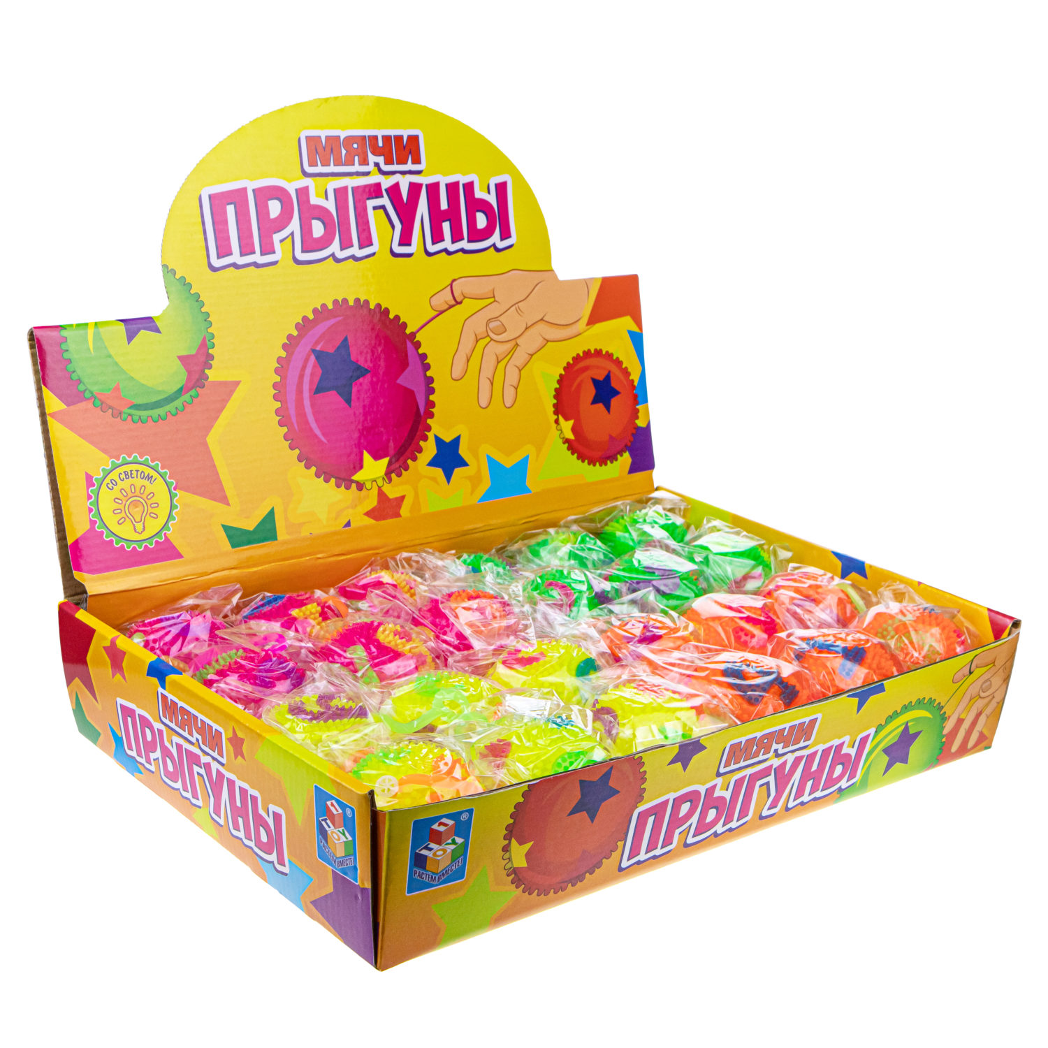 Мячик-прыгун 1TOY цифры, со светом, 6,5 см