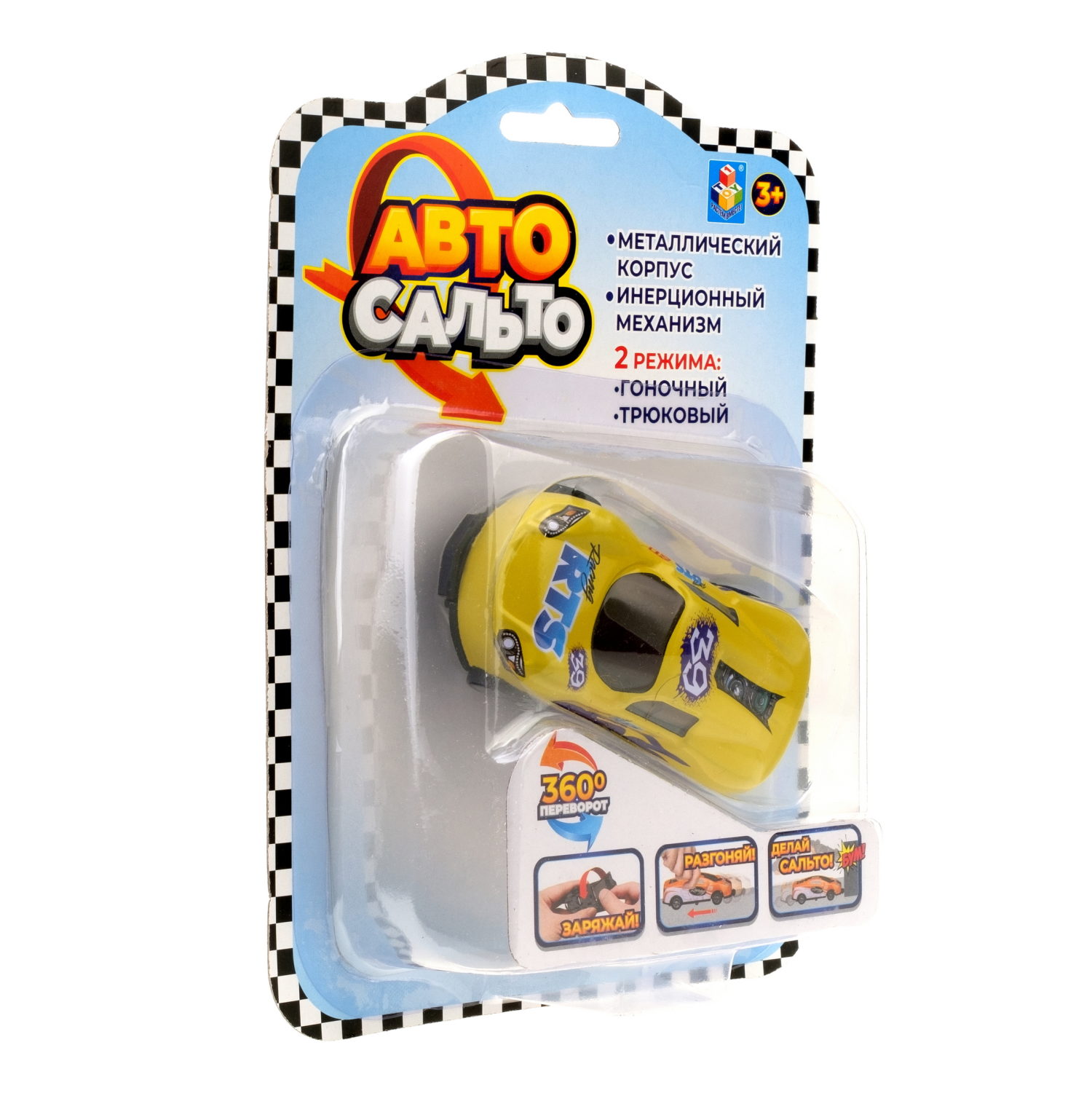 1Toy Авто Сальто, металлическая машинка прыгающая, инерц., 9 см, 1 шт, блистер (в ассорт. 8 видов)