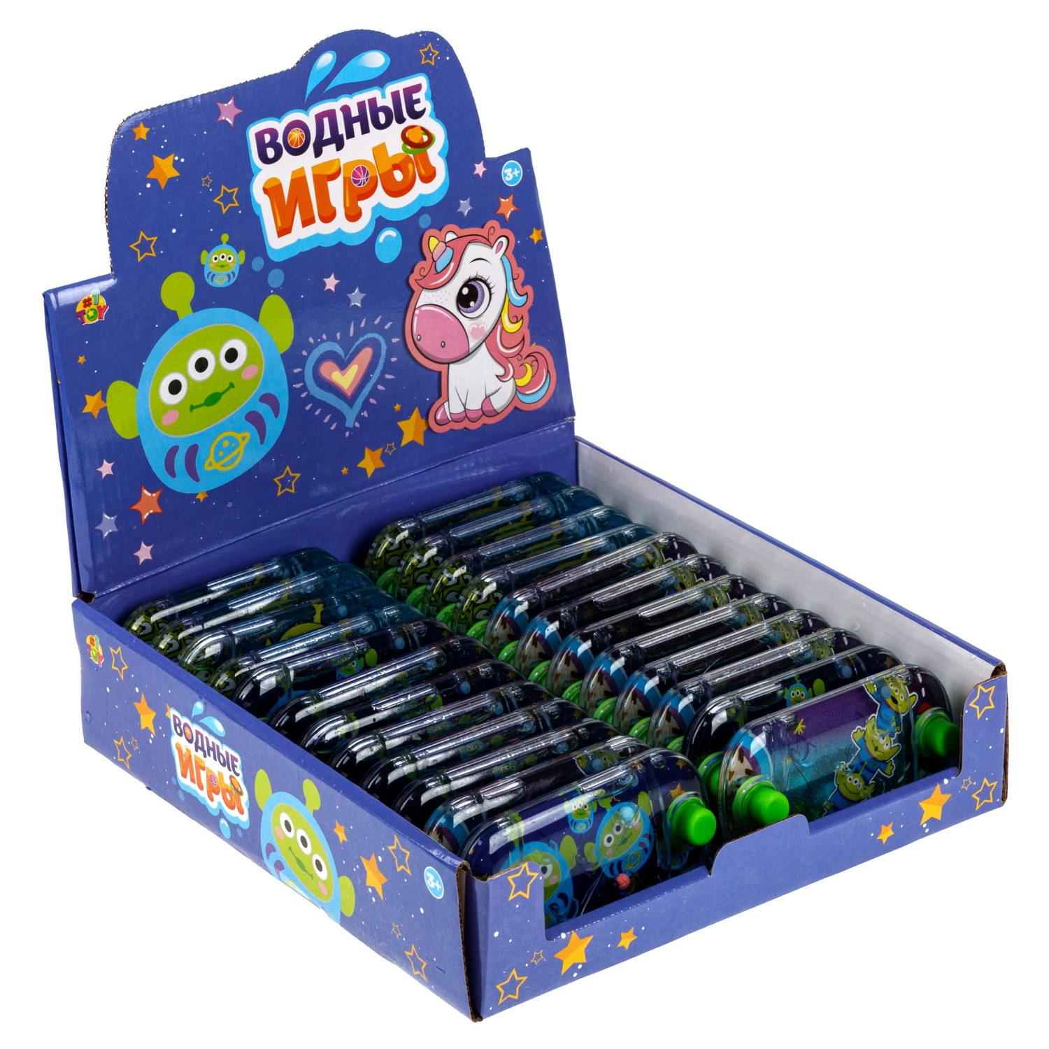 1TOY Игра с водой забрось мячики инопланетяне, 3 вида в асс. 12*6*2,3см, 24 шт в дисплей боксе