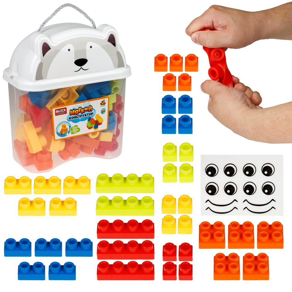 Мягкий конструктор 1TOY 40 деталей, в контейнере