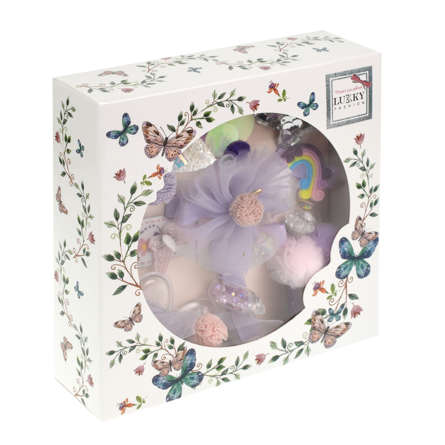Lukky Fashion набор аксессуаров для волос сиреневый, в наборе 10 заколок, подарочная упаковка 14х14х4см