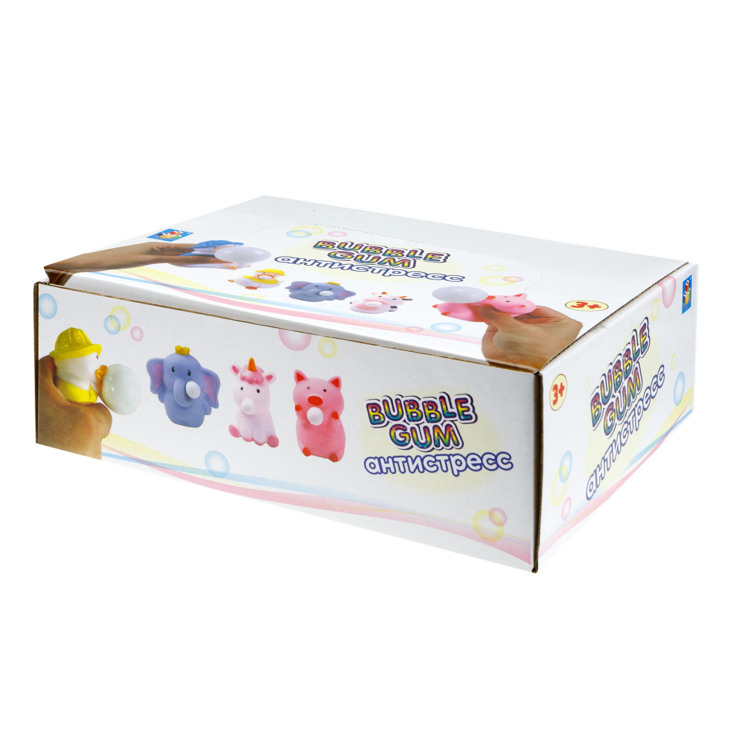 1toy Bubble Gum-антистресс "Животные" 6,5х6,5х5 см, 4 вида в асс., 12 шт. в д/б