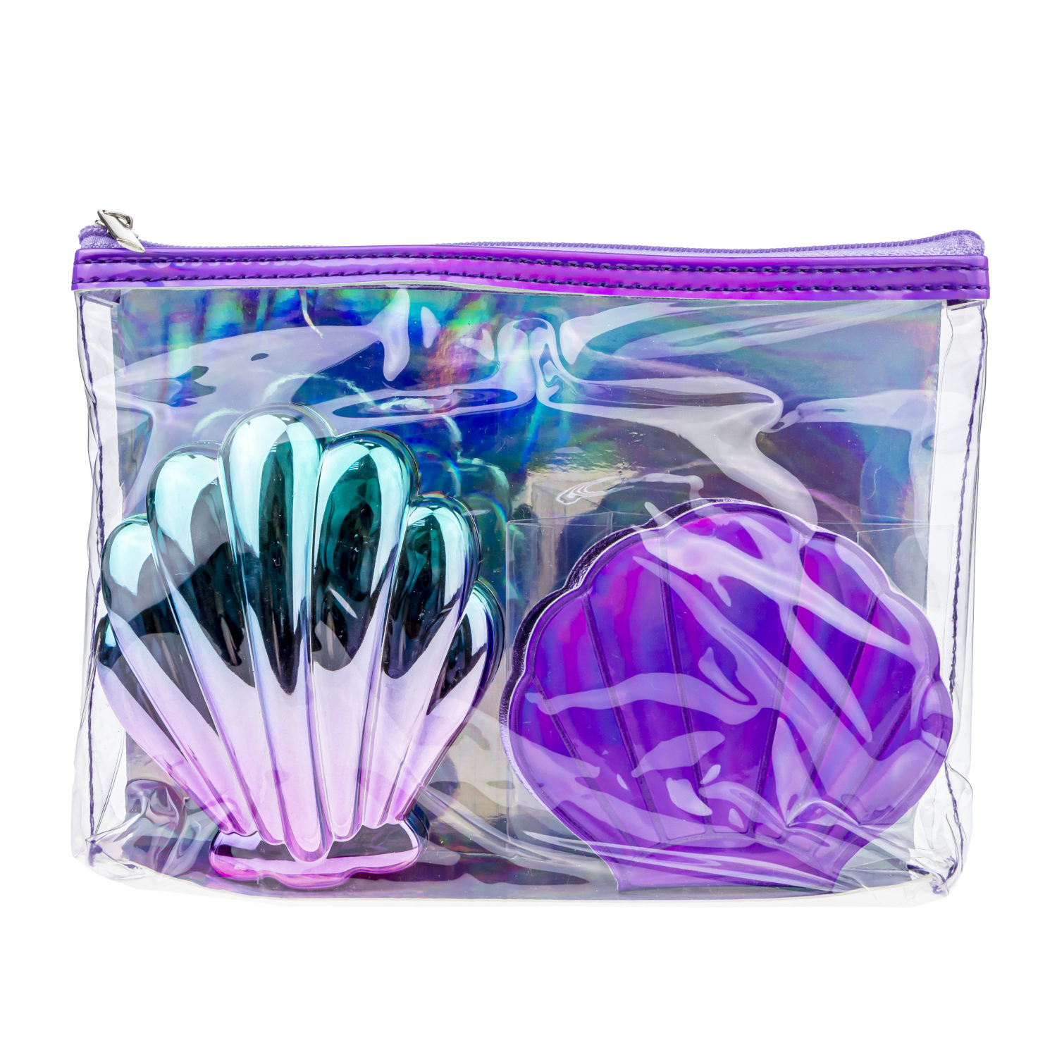 Lukky Набор 3 в 1: расческа+зеркальце "Ракушки" в косметичке, фиолетовый