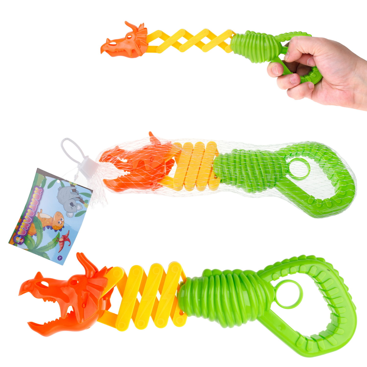 1TOY Хваталка в виде головы животного 24 см., 8 видов в ассорт., бирка, сетка