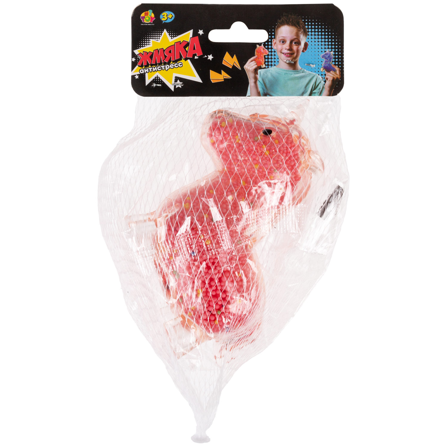 1toy Жмяка единорог с пенопластовыми шариками, 11х8 см, красный