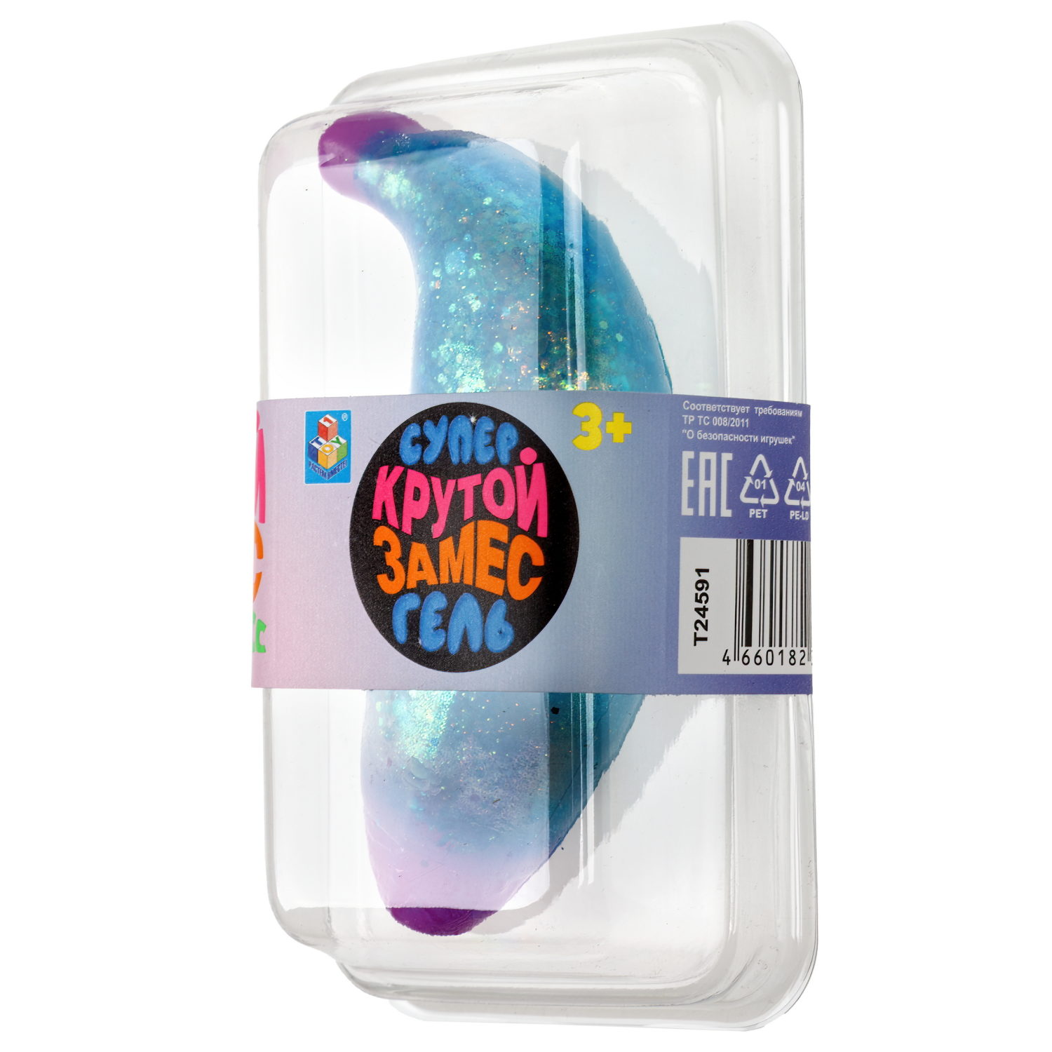 Антистресс-игрушка для рук 1TOY Крутой замес Супергель Банан с блестками, 11 см, 6 цветов в ассортименте