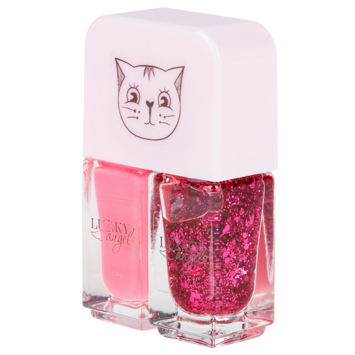 Двойной лак для детских ногтей Lukky Angel Just Duet клубника со сливками и клубничное желе с блестками, 2 по 4 мл