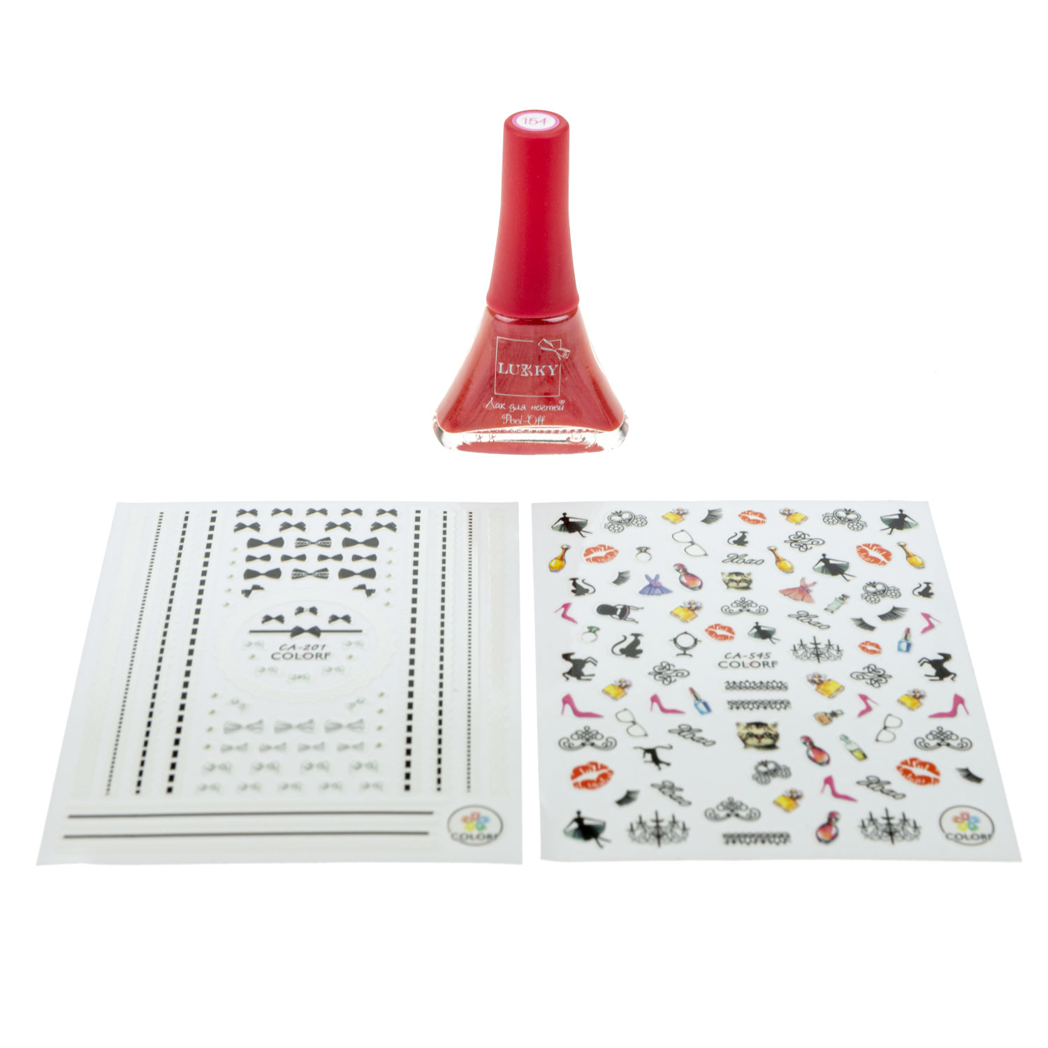 Набор для маникюра детский LUKKY Нэйл-Дизайн #2 Гламур: лак для ногтей на водной основе бордо и наклейки 