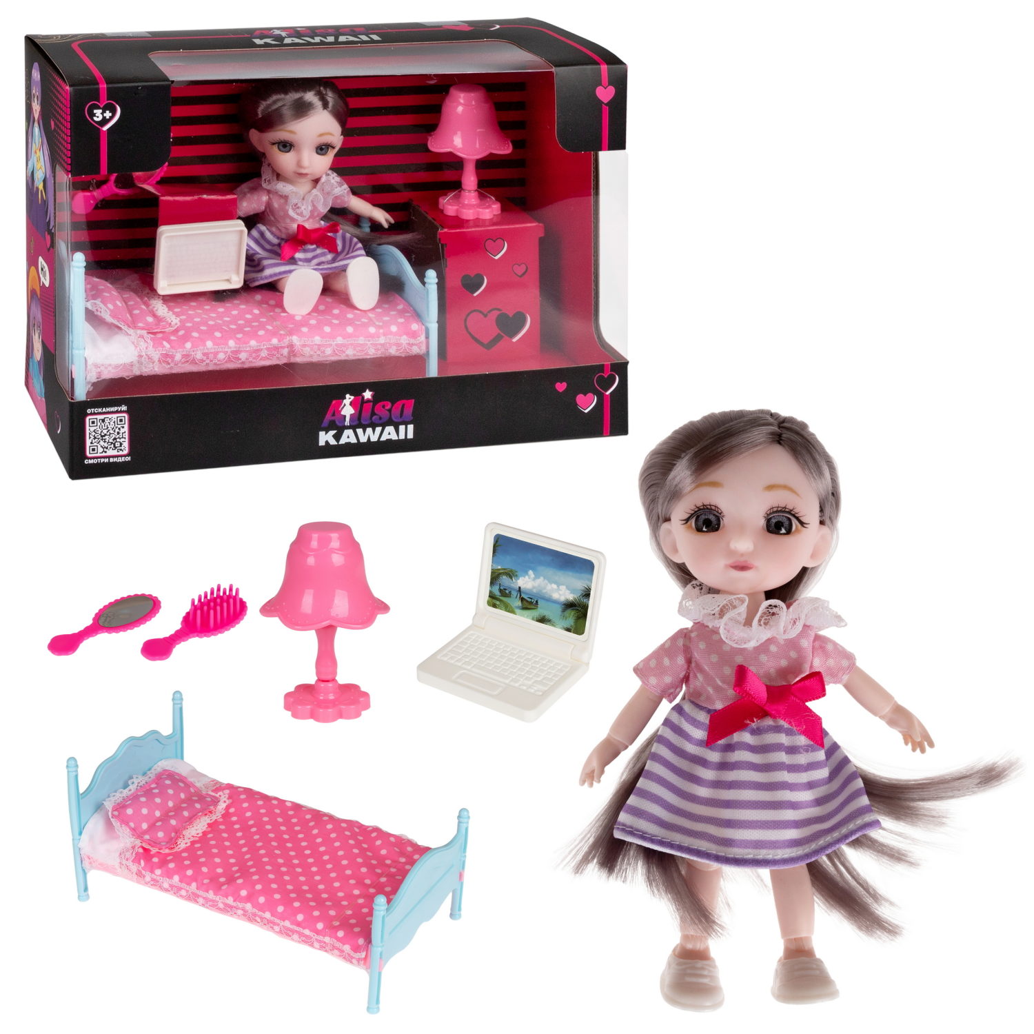 Alisa Kawaii mini, набор "Спальня", кукла 15,2 см