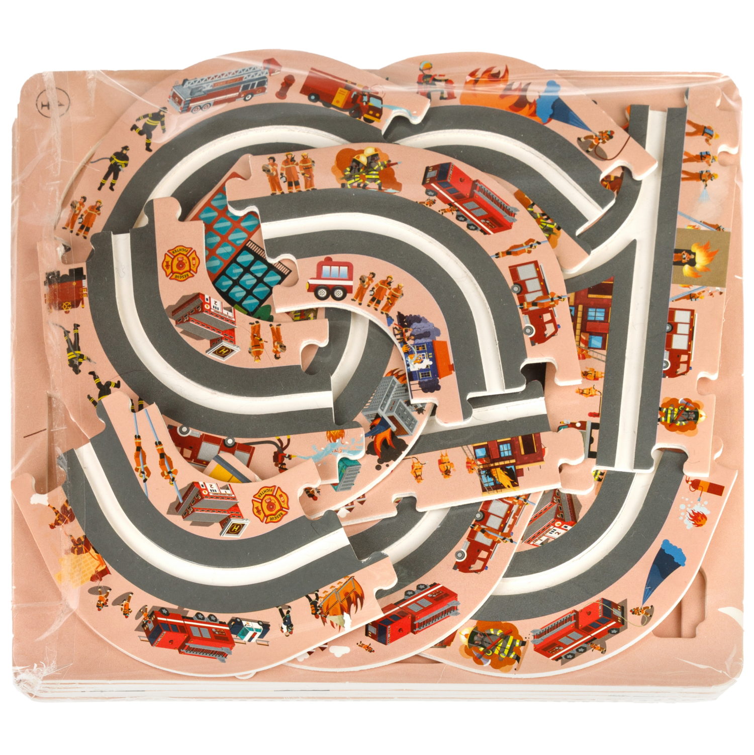 Игровой набор 1TOY Пазл-трек "Пожарная служба", с машинкой, 44 детали