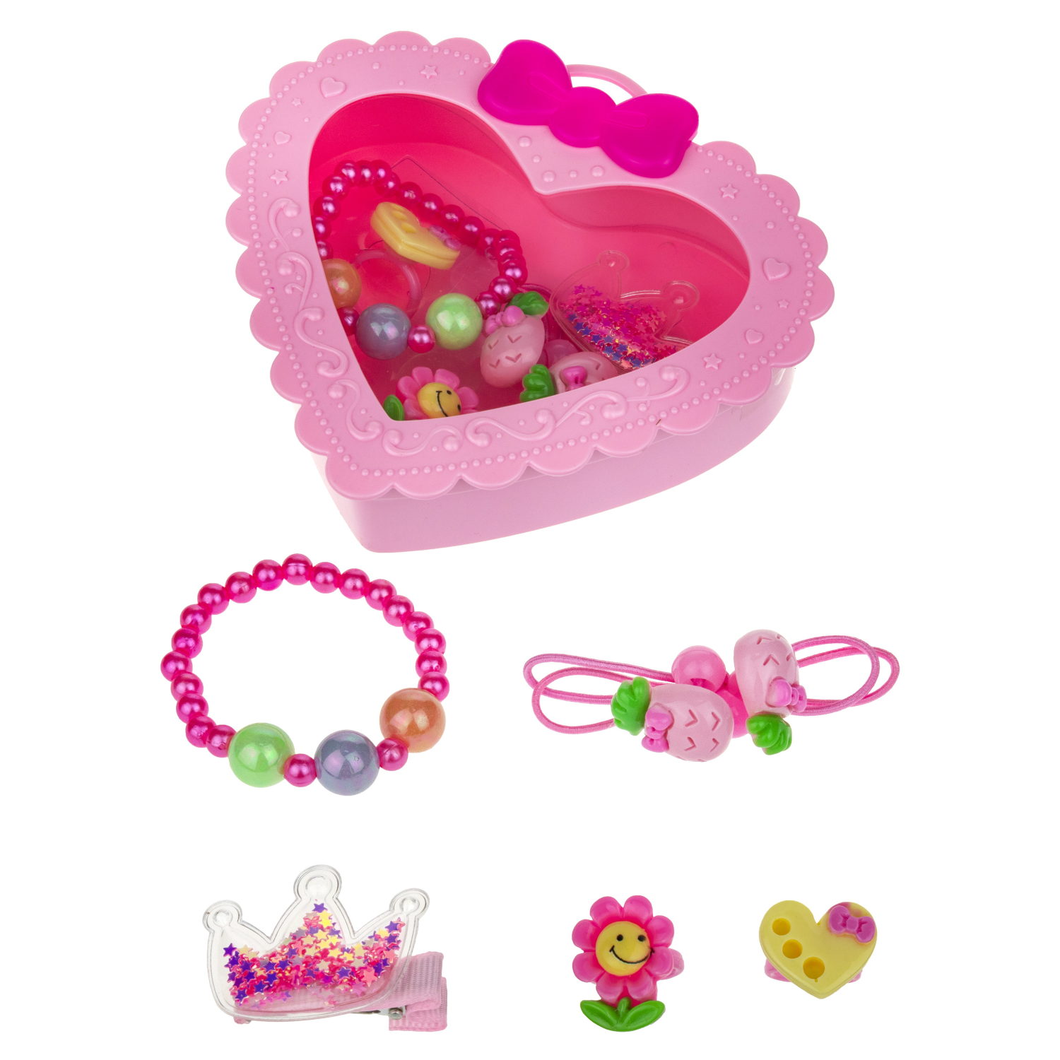Набор украшений для девочки в шкатулке 1TOY Sweet heart Bijou: 2 колечка, браслет, заколочка, 2 резинки