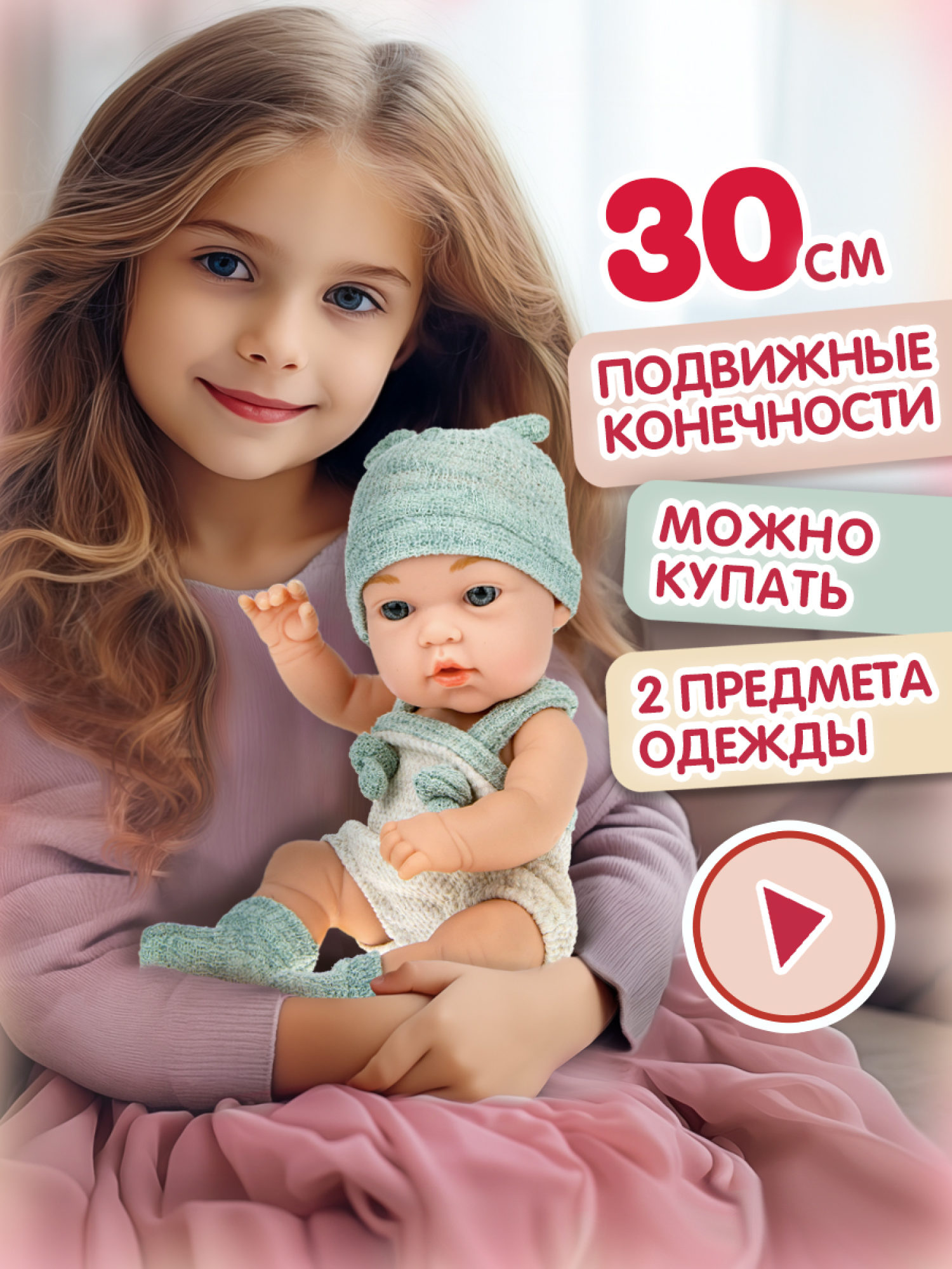 Пупс 1TOY Baby Doll в голубой одежде, 30 см