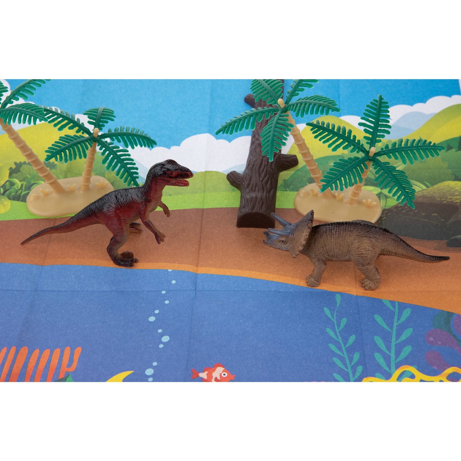 Игровой набор 1TOY "В мире животных", фигурки динозавров: пальмы, тираннозавр рекс, птерозавр, трицератопс, 11 шт., 10-21 см