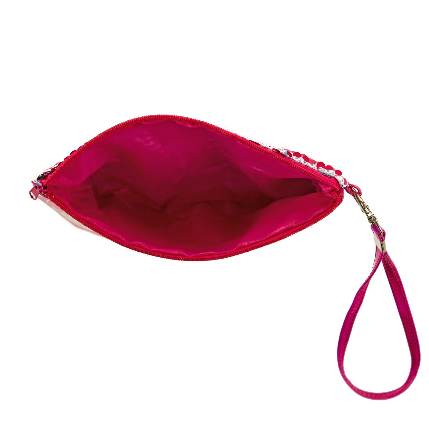 Like Nastya Косметичка с пайетками хамелеон с кошкой на одной стороне, принт разноцветный  на другой стороне, с ремешком, 21х14 см,пакет,бирка