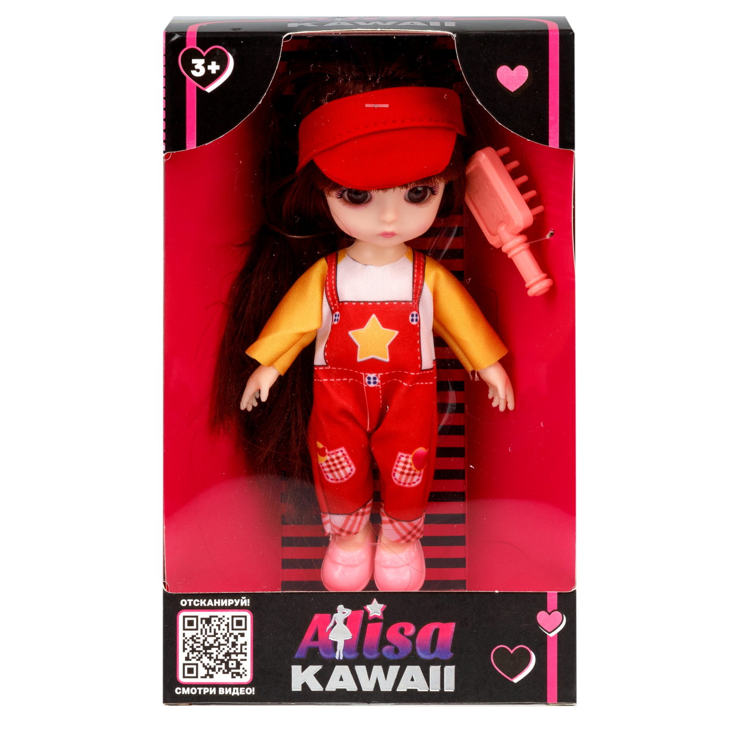 Кукла шарнирная Alisa Kawaii mini 15,2 см, с расчёской, с длинными темными волосами 