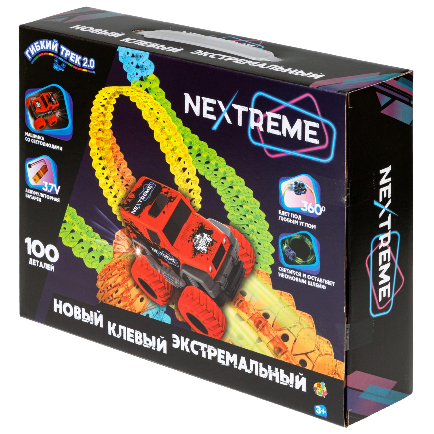 1TOY NEXTREME Гибкий трек 100 деталей, внедорожник красный с аккумуляторной батареей