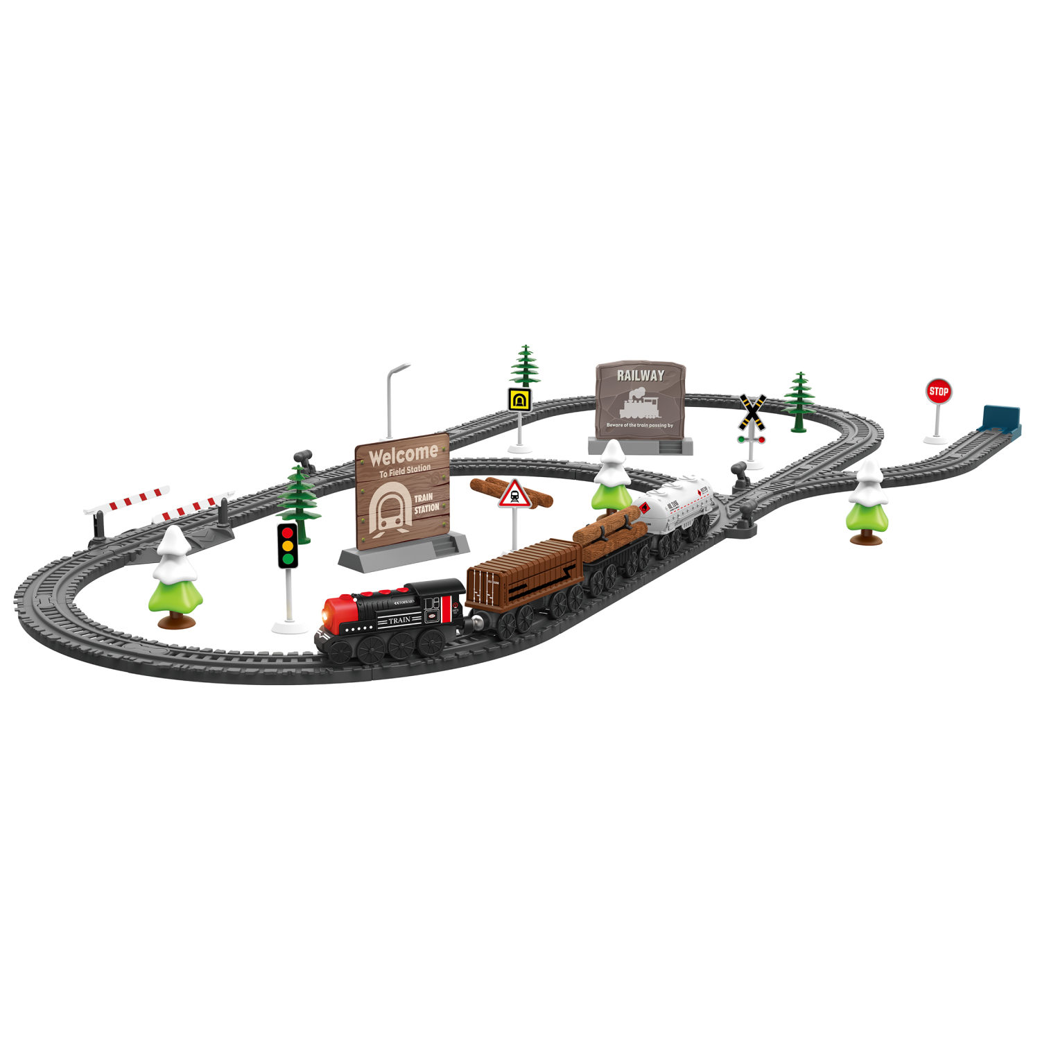 Детская железная дорога с электропоездом 1TOY InterCity, со светом, звуком, паровоз на рельсах, в подарочном наборе, 73 детали