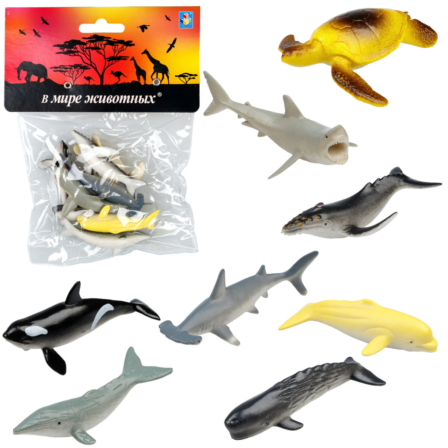 Набор фигурок 1TOY "В мире животных", морские животные океанов, 8 шт., 5 см
