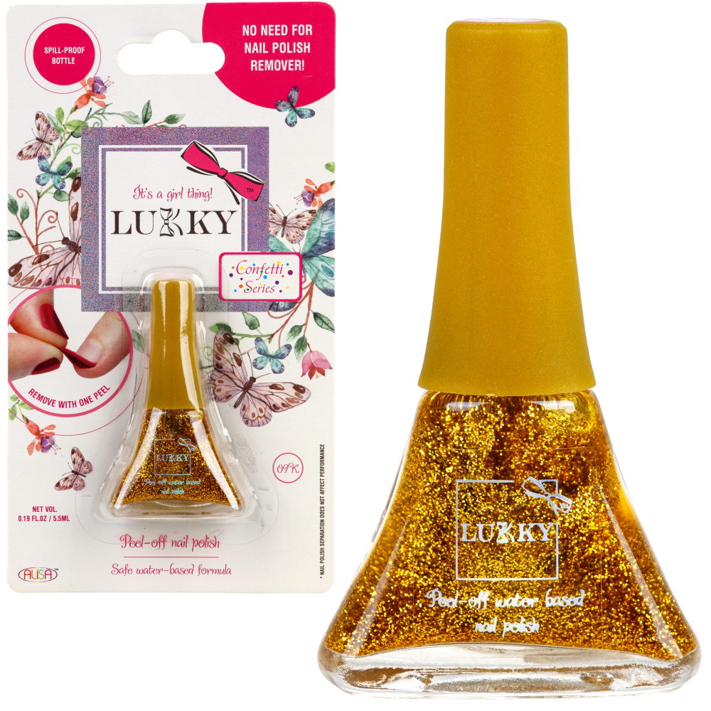 Детский лак для ногтей на водной основе с блестками Lukky, Конфетти, безопасный, цвет 09К, желтый, блистер, 5,5 мл