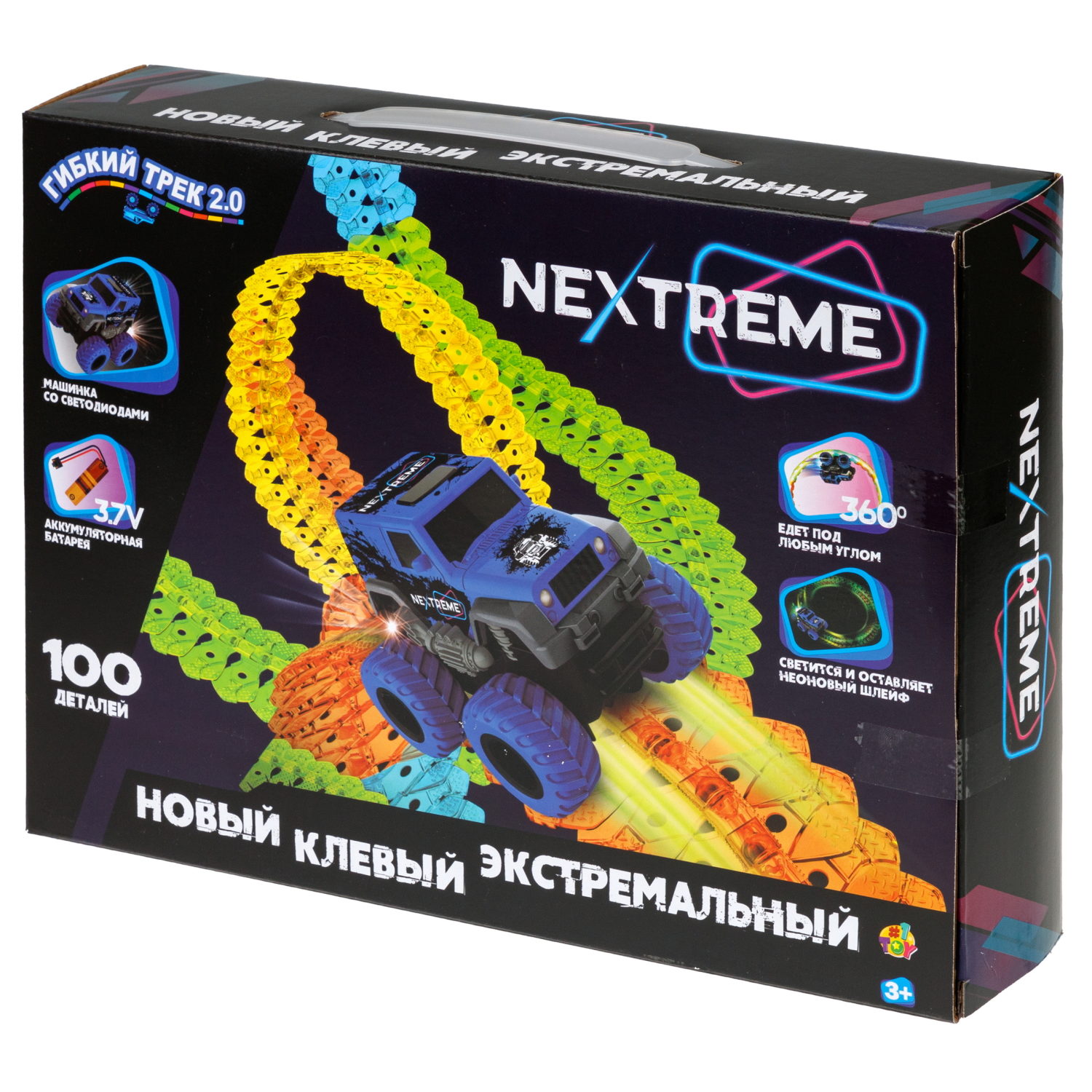 1TOY NEXTREME Гибкий трек 100 деталей, внедорожник синий с аккумуляторной батареей