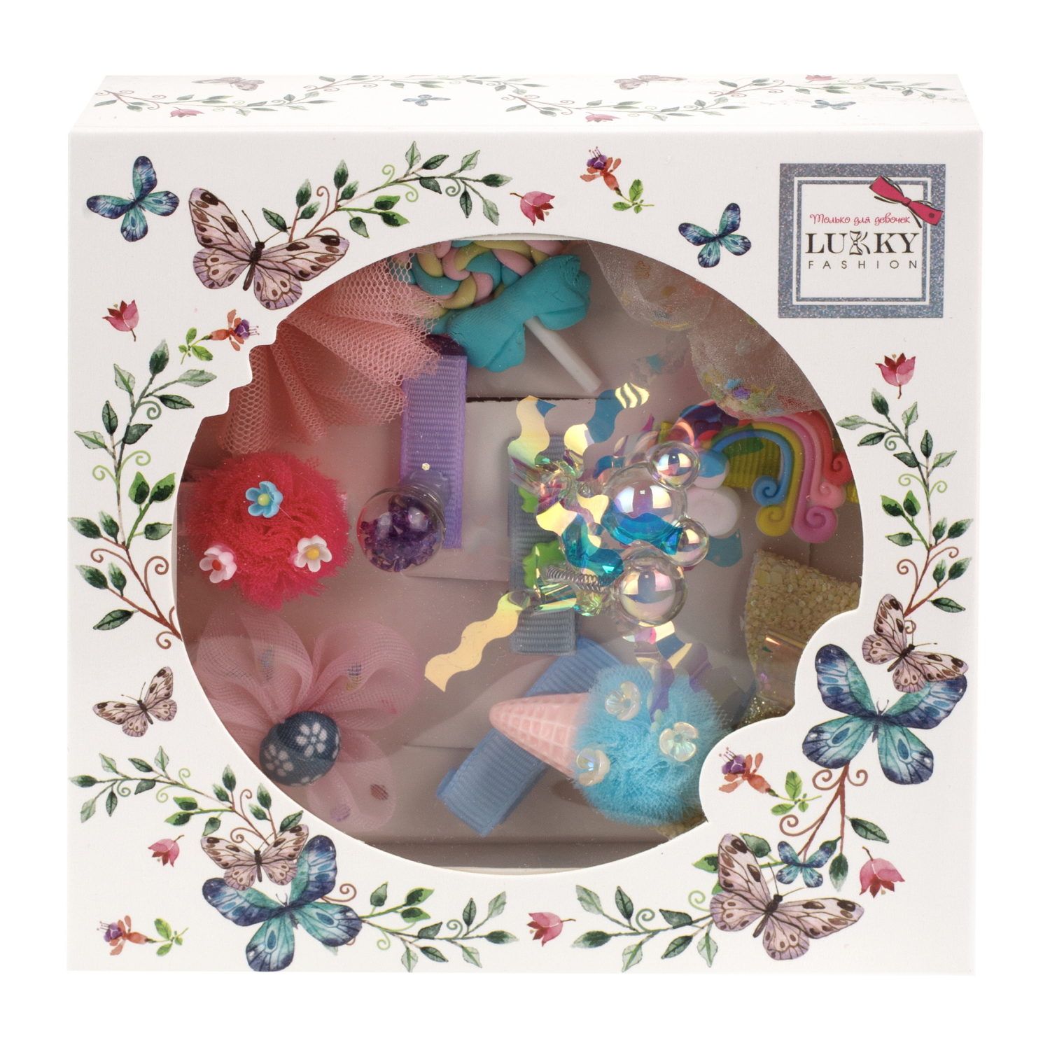 Lukky Fashion набор аксессуаров для волос розовый, в наборе 10 заколок, подарочная упаковка, 14х14х4см