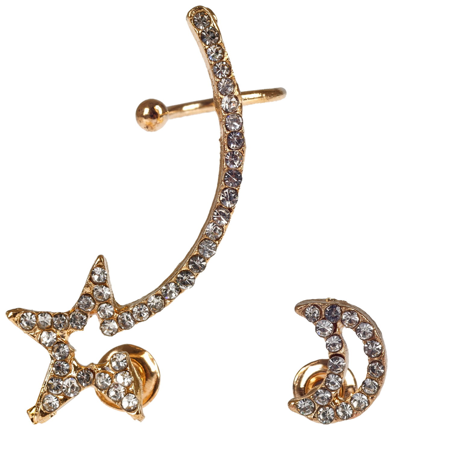 Набор из 2 асимметричных сережек Lukky Fashion "Звезда и полумесяц"