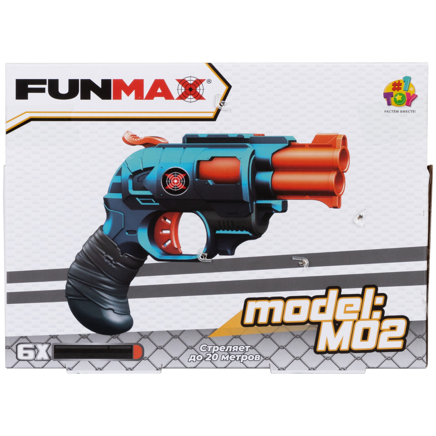 1toy Funmax "M02" бластер механический, 2 ствола, в комплекте 6 EVA снарядов