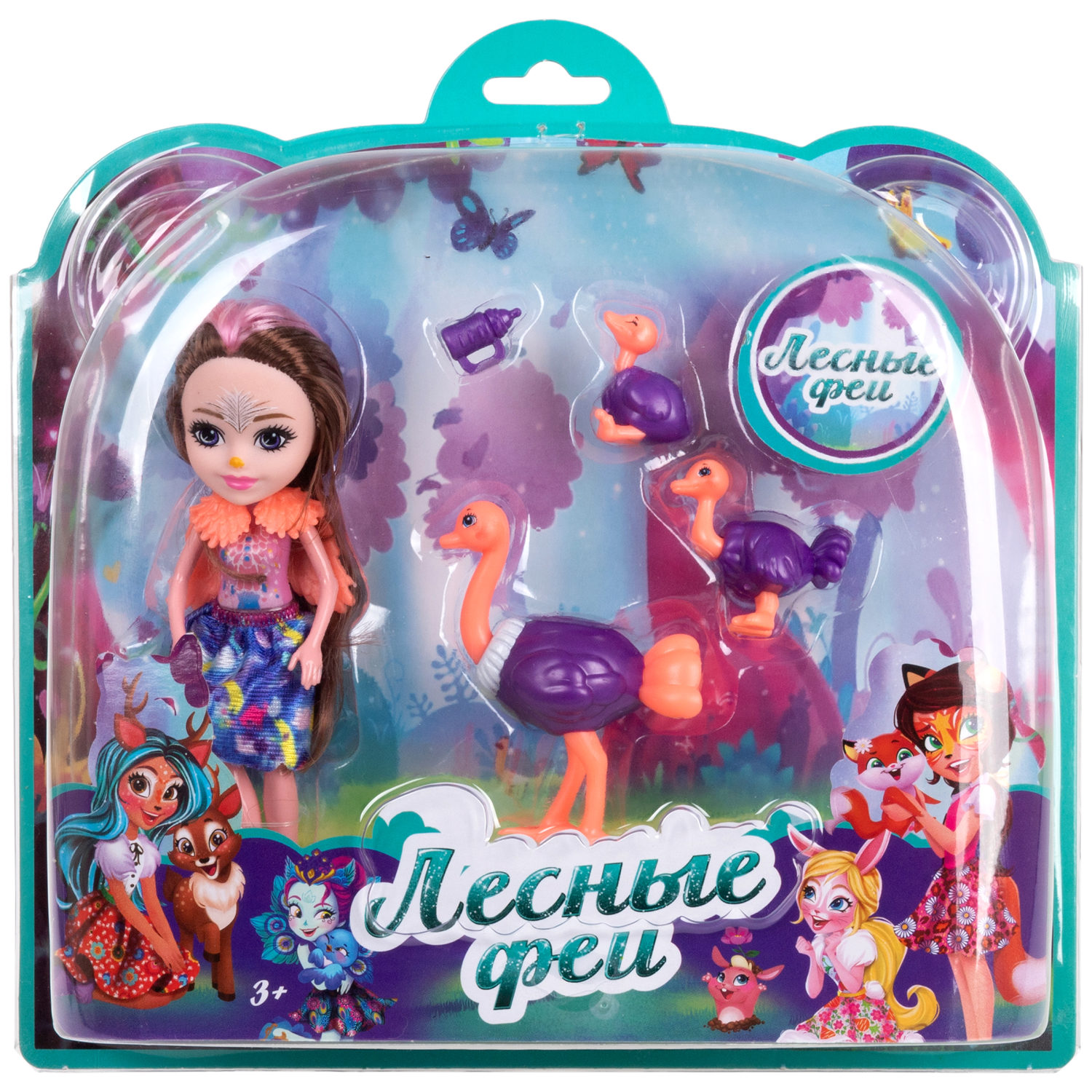 Кукла 1TOY «Лесные феи» в наборе с аксессуаром, питомцами - страусами, 16 см