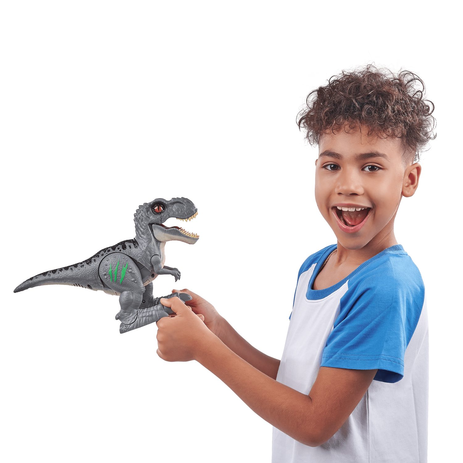Игровой набор Робо-Тираннозавр RoboAlive ZURU, игрушка динозавр серый со светящимся в темноте слаймом