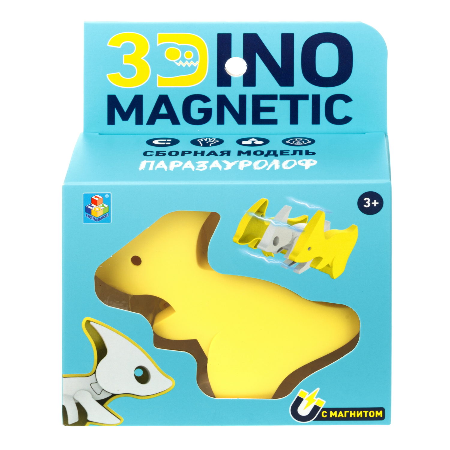 Игрушка динозавр 1TOY 3Dino Magnetic Паразауролоф, сборный, с магнитом, для развития моторики и сил рук, цвет в ассортименте 