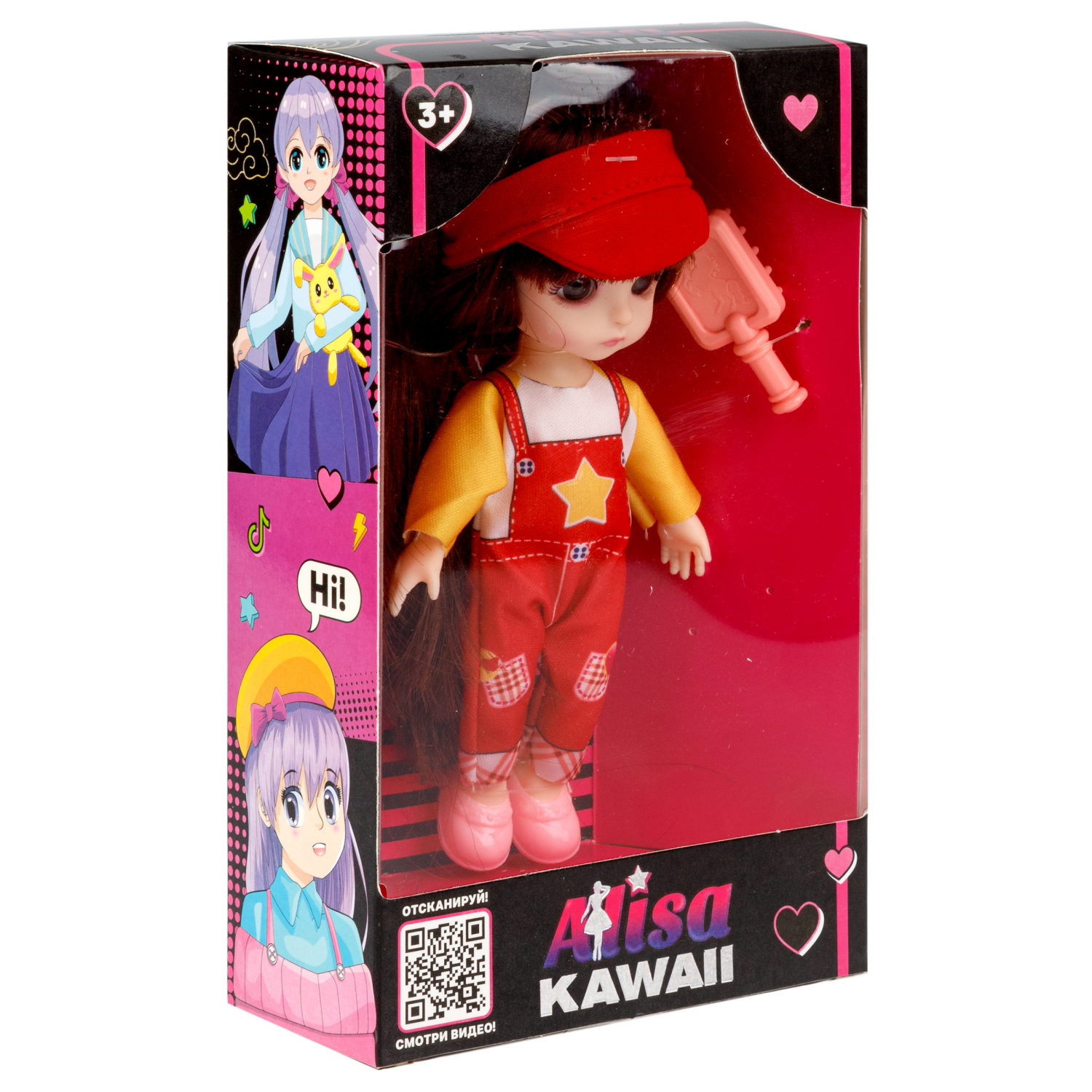 Кукла шарнирная Alisa Kawaii mini 15,2 см, с расчёской, с длинными темными волосами 