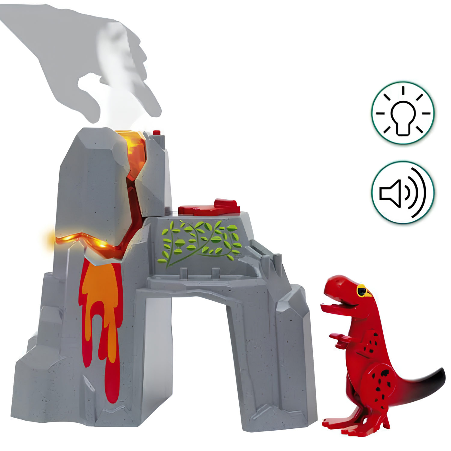 Динозавр и извергающийся вулкан BRIO со светом, звуком, паром, для деревянной железной дороги