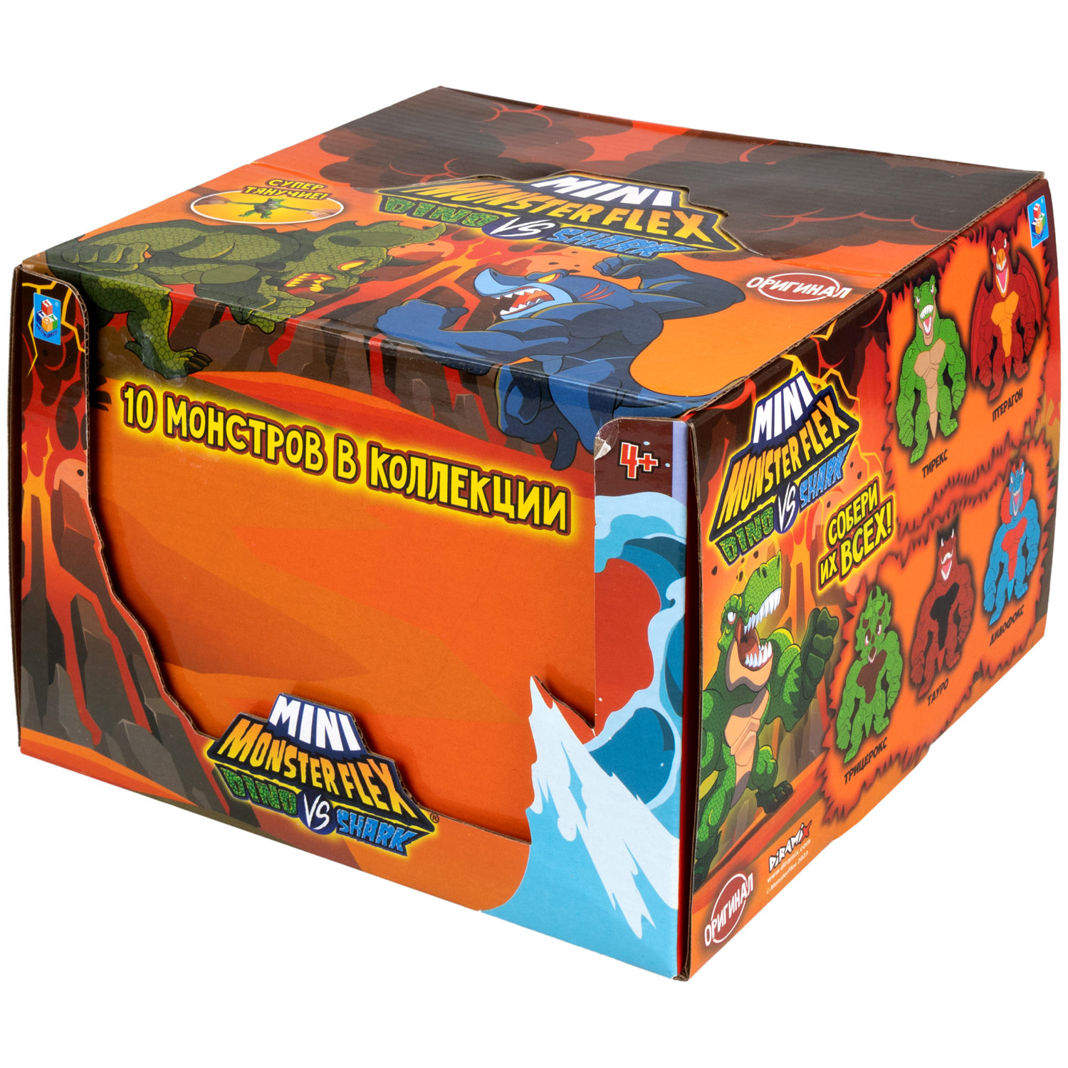 1TOY MONSTER FLEX MINI DINO и SHARK, тянущиеся фигурки, 10 видов в ассортименте