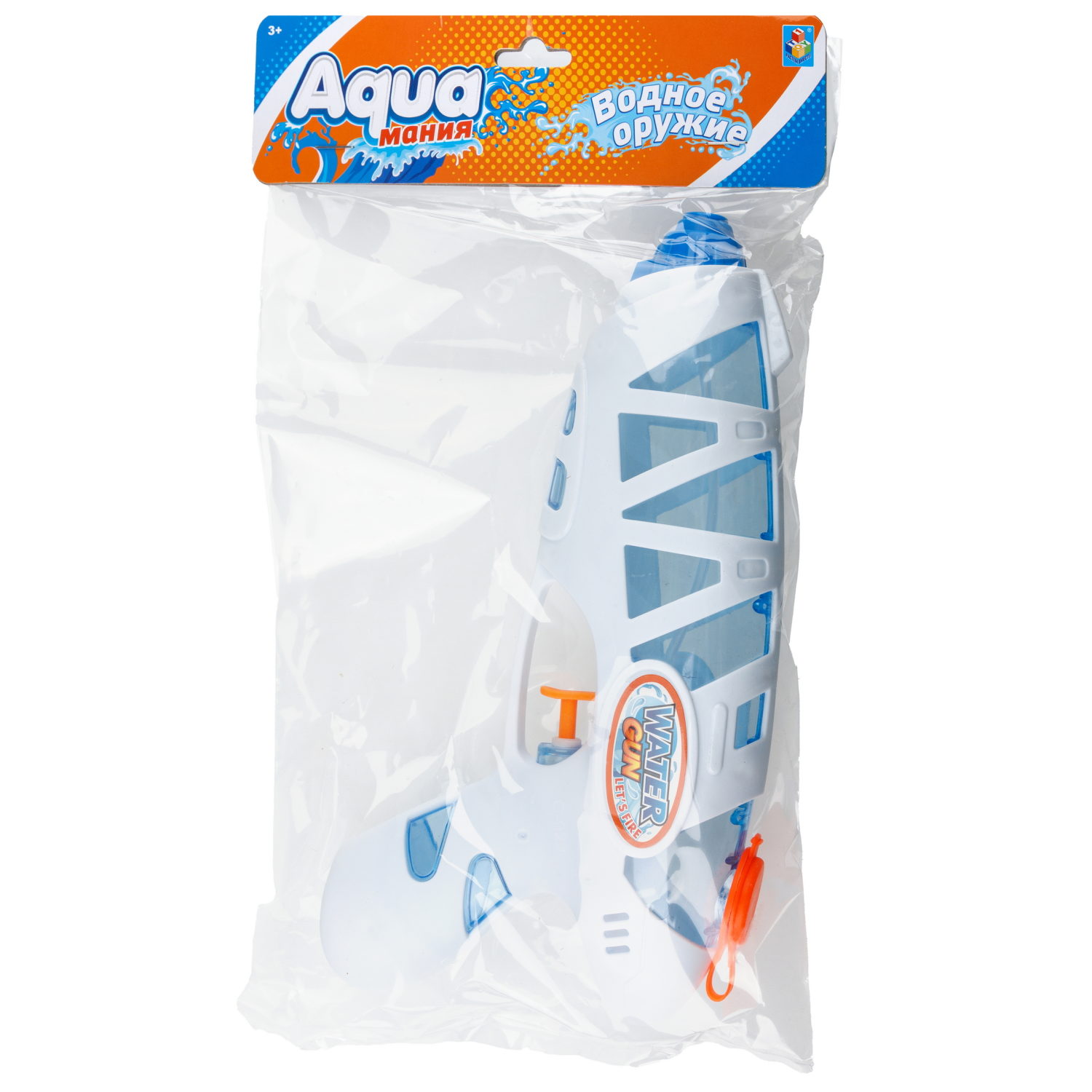 1toy Аквамания водный пистолет 23 см, пакет + хедер, белый
