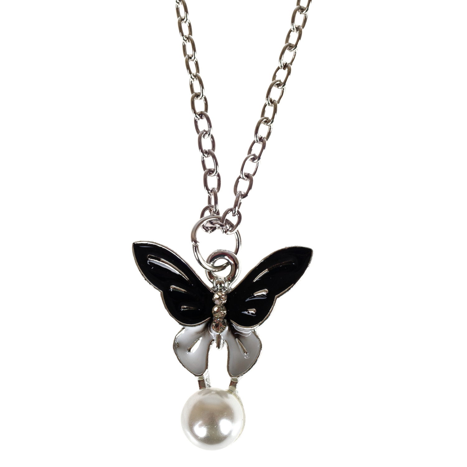 Цепочка Lukky Fashion с подвеской "Бабочка с жемчужиной", черный