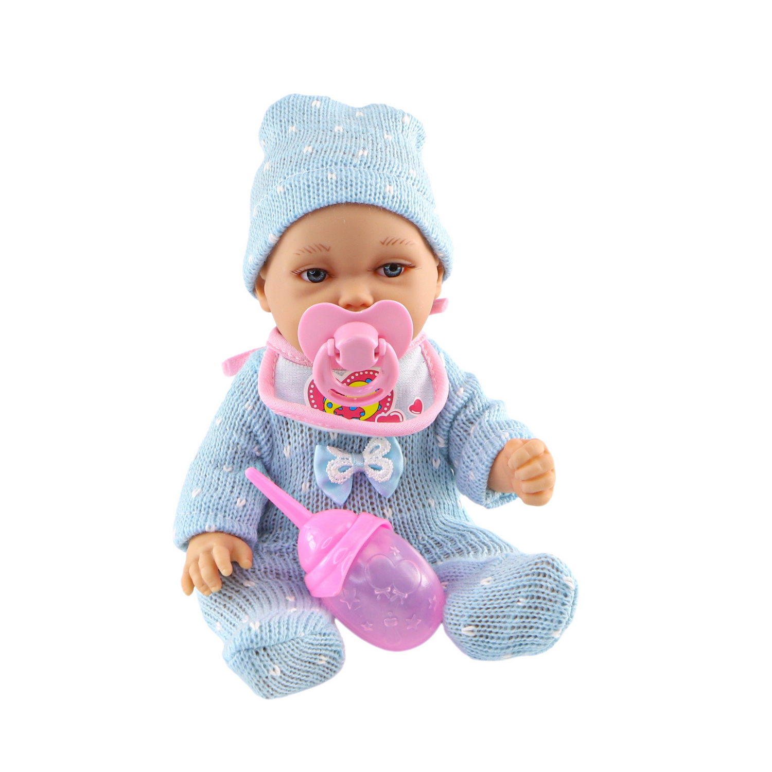 Куколка 1TOY "Baby Doll" в голубом комбинезончике и шапочке, 28см.