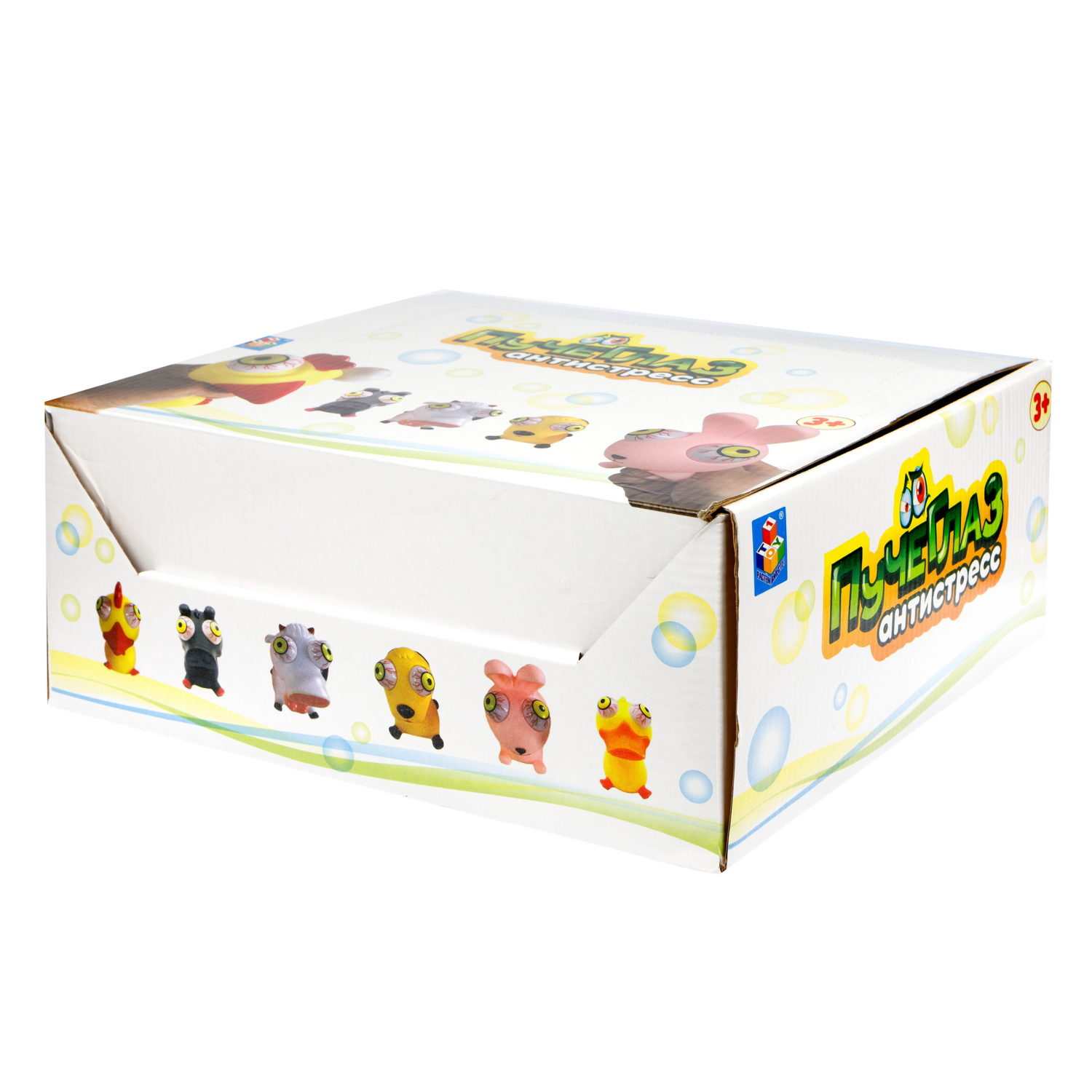 1toy Пучеглаз-антистресс "Животные" 8,4х7,6х9,6см, 6 видов в асс., 12 шт. в д/б