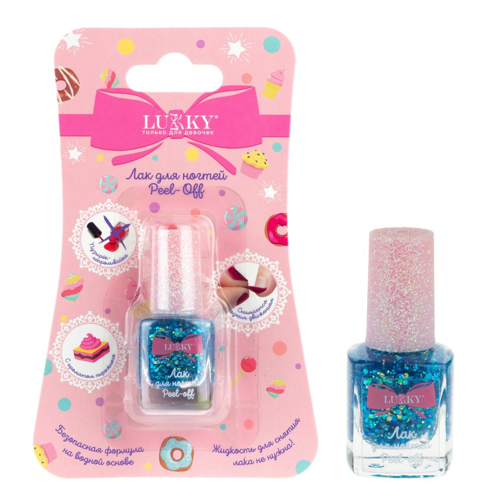 Lukky Лак для ногтей peel-off серия Конфетти Микс с ароматом пирожного, 5 мл, цвет бирюзовый перламутр с блёстками,блистер