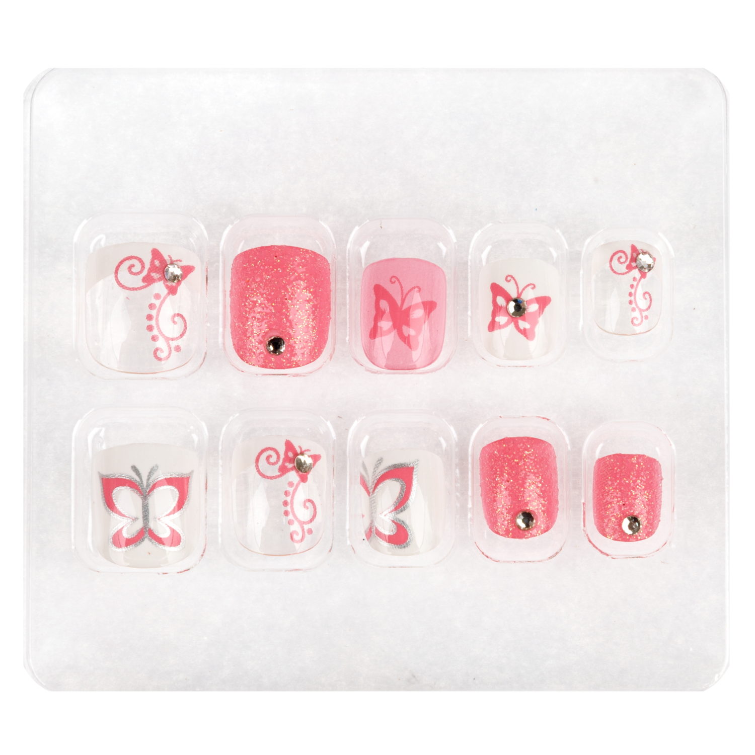 Детские накладные ногти Lukky Нэйл-Арт Butterfly Diamonds на липкой основе, 3-10 лет