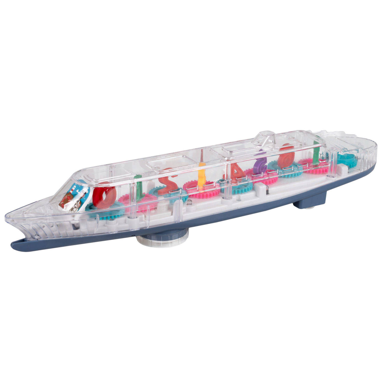 Игрушка прозрачная с шестеренками 1TOY Движок «Корабль», со светом и звуком, 1 шт.