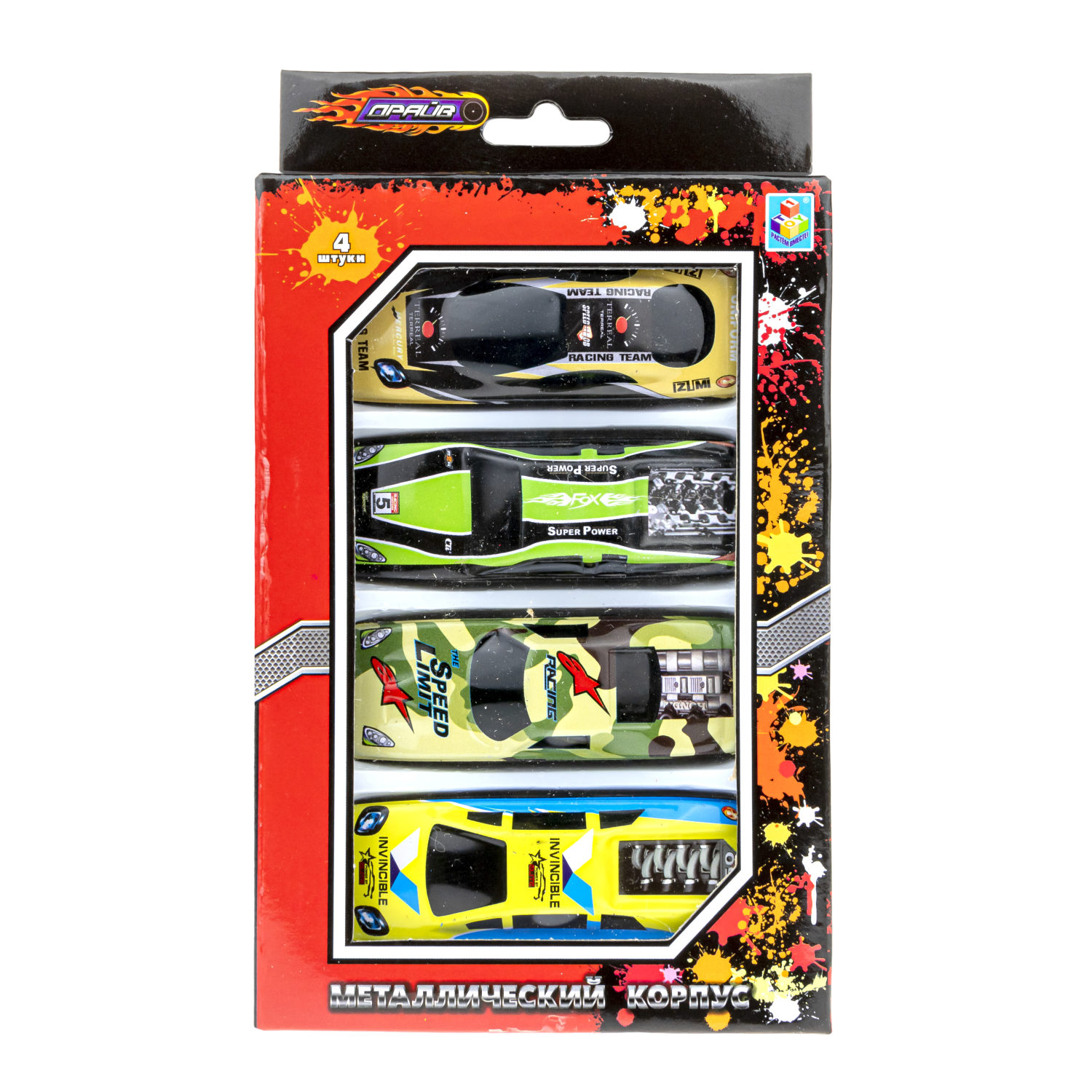 Набор металлических машинок 1TOY Драйв, гоночные, маленькие, 7 см, 4 шт.