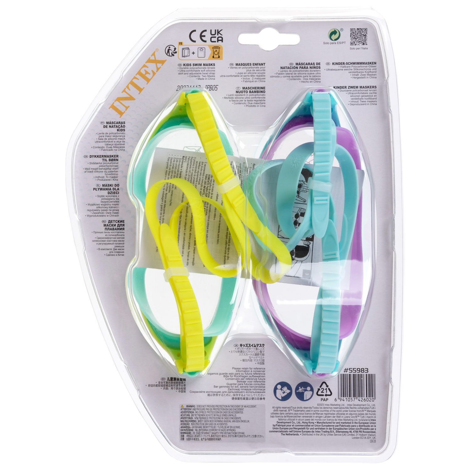 Очки-маска для плавания детская Intex Интекс, набор, 3-8 лет