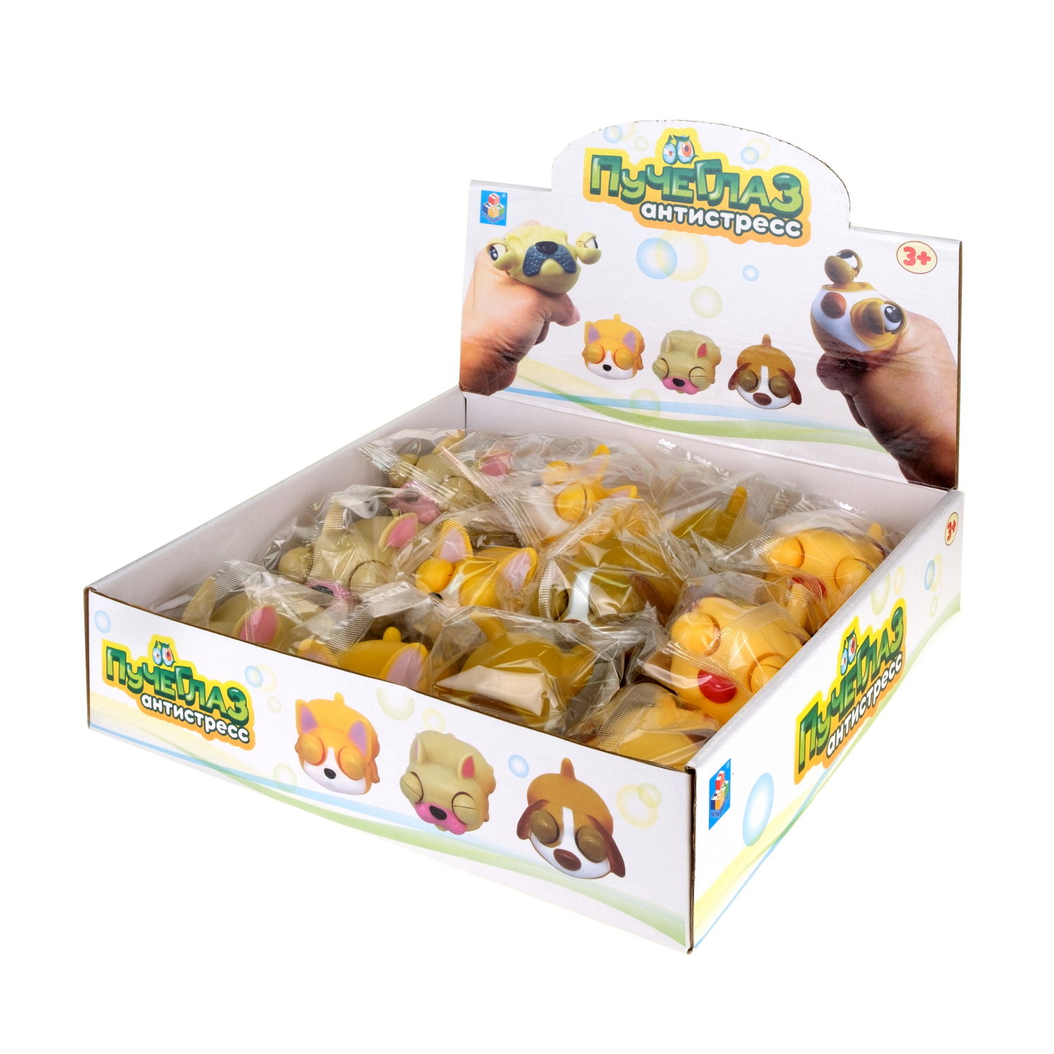 1toy Пучеглаз-антистресс "Собаки мини" 6,3х8x4,6 см, 4 вида в асс., 12 шт. в д/б