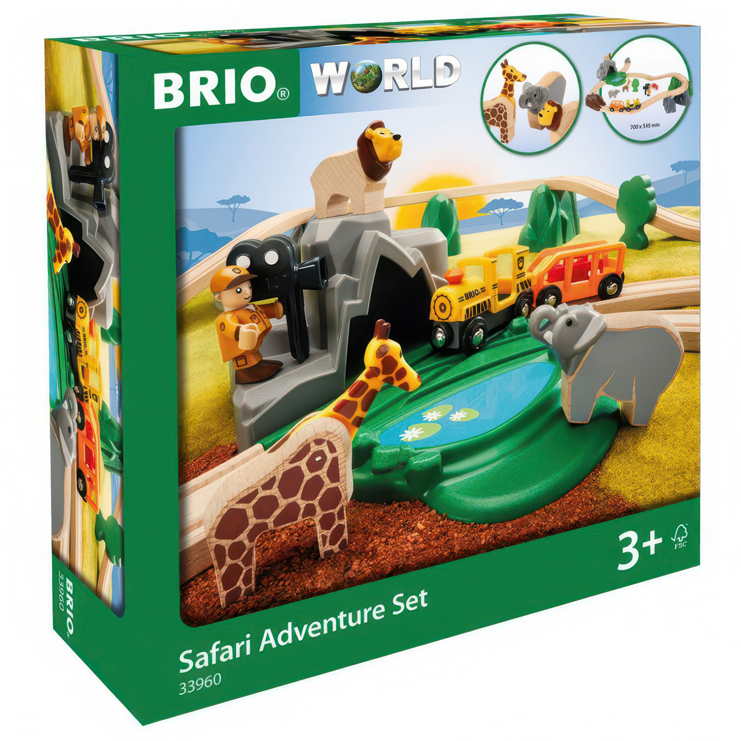 Деревянная железная дорога BRIO "Сафари", поезд детский на рельсах - паровозик на магнитах, 26 элементов