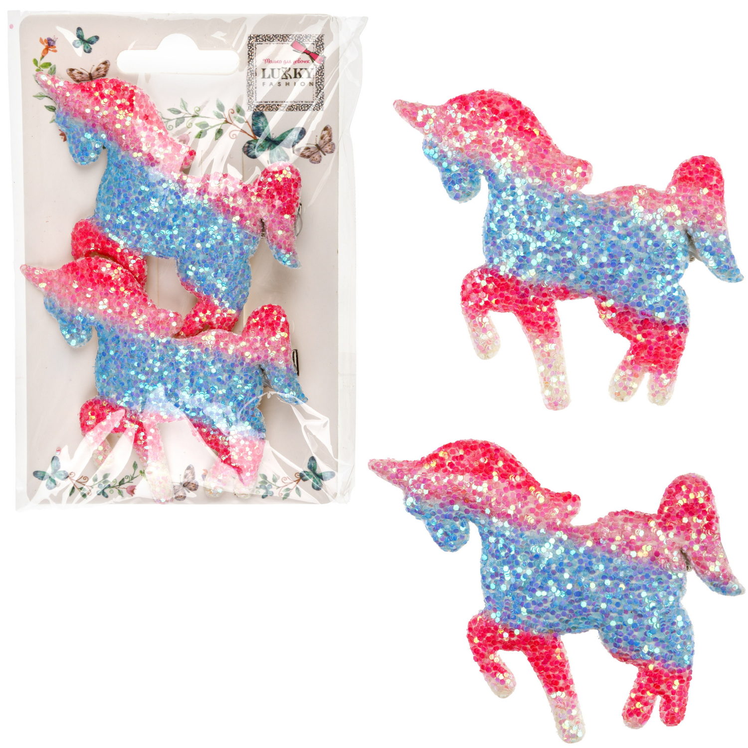 Заколки для волос Lukky Fashion Единорог детские, для девочки, зажимы, 3 цвета в ассортименте, набор 2 шт.