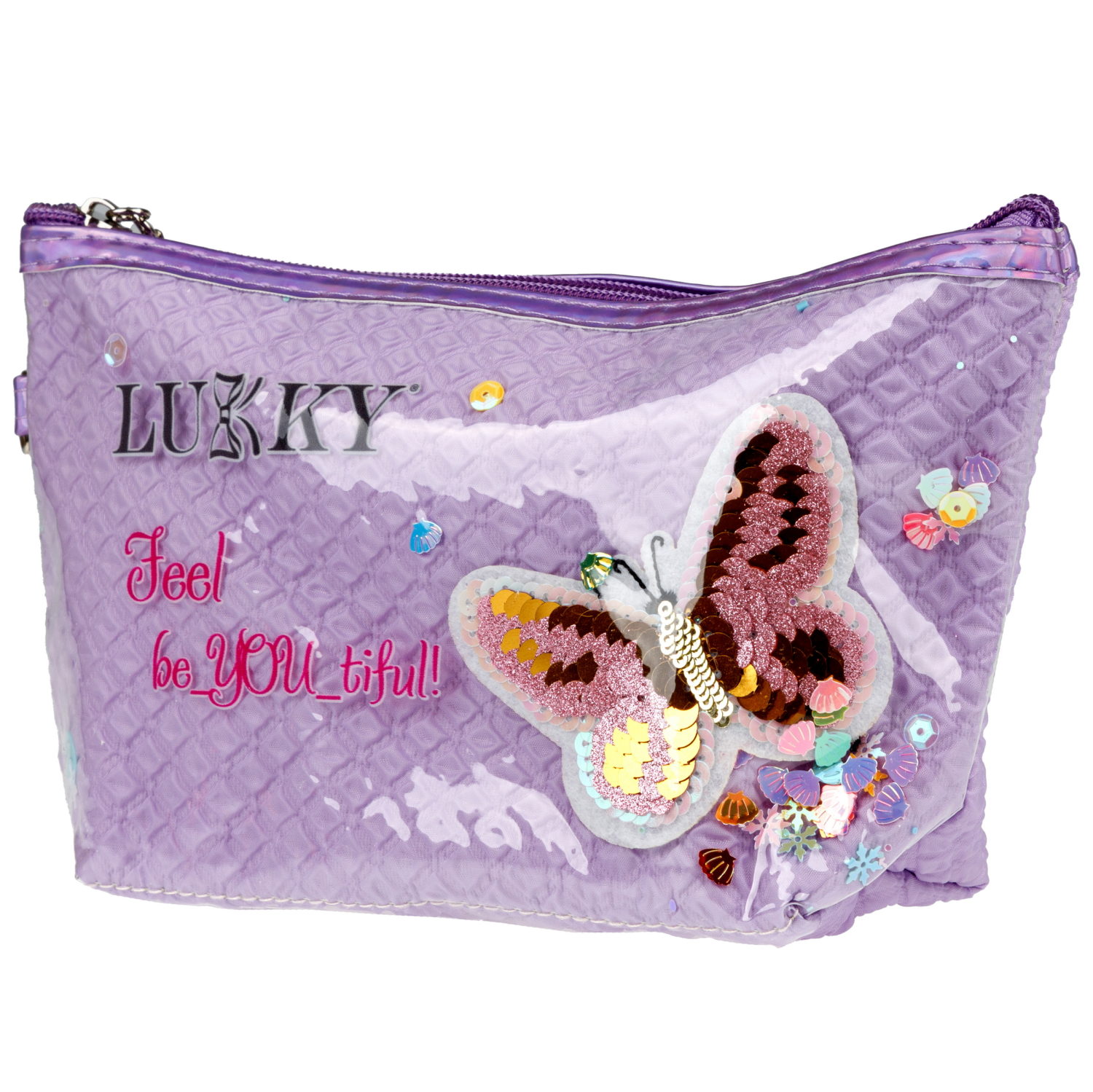 Косметичка с вышивкой и подвижными блёстками Lukky Love Butterfly, 22*14*6 см