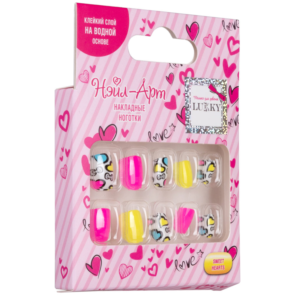 Lukky Love Collection Нэйл-Арт Набор накладных ногтей Sweet Hearts на клеевой основе,10 шт.